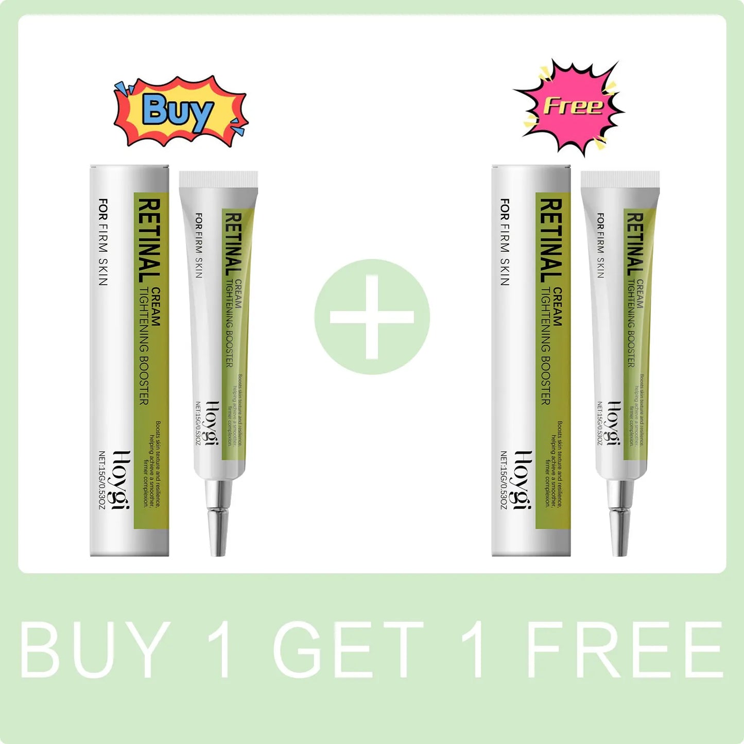 Two tubes of Retinal cream with a 'Buy 1 Get 1 Free' offer on a light green background.