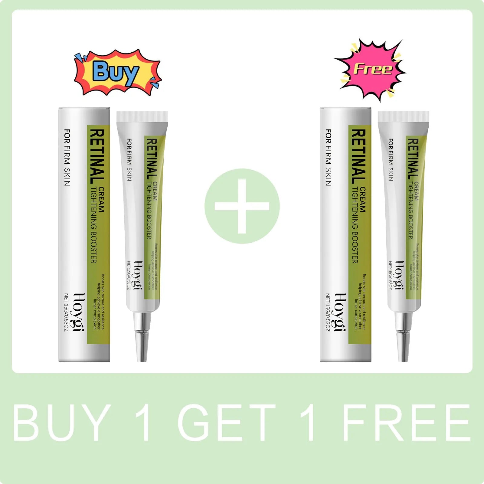 Two tubes of Retinal cream with a 'Buy 1 Get 1 Free' offer on a light green background.