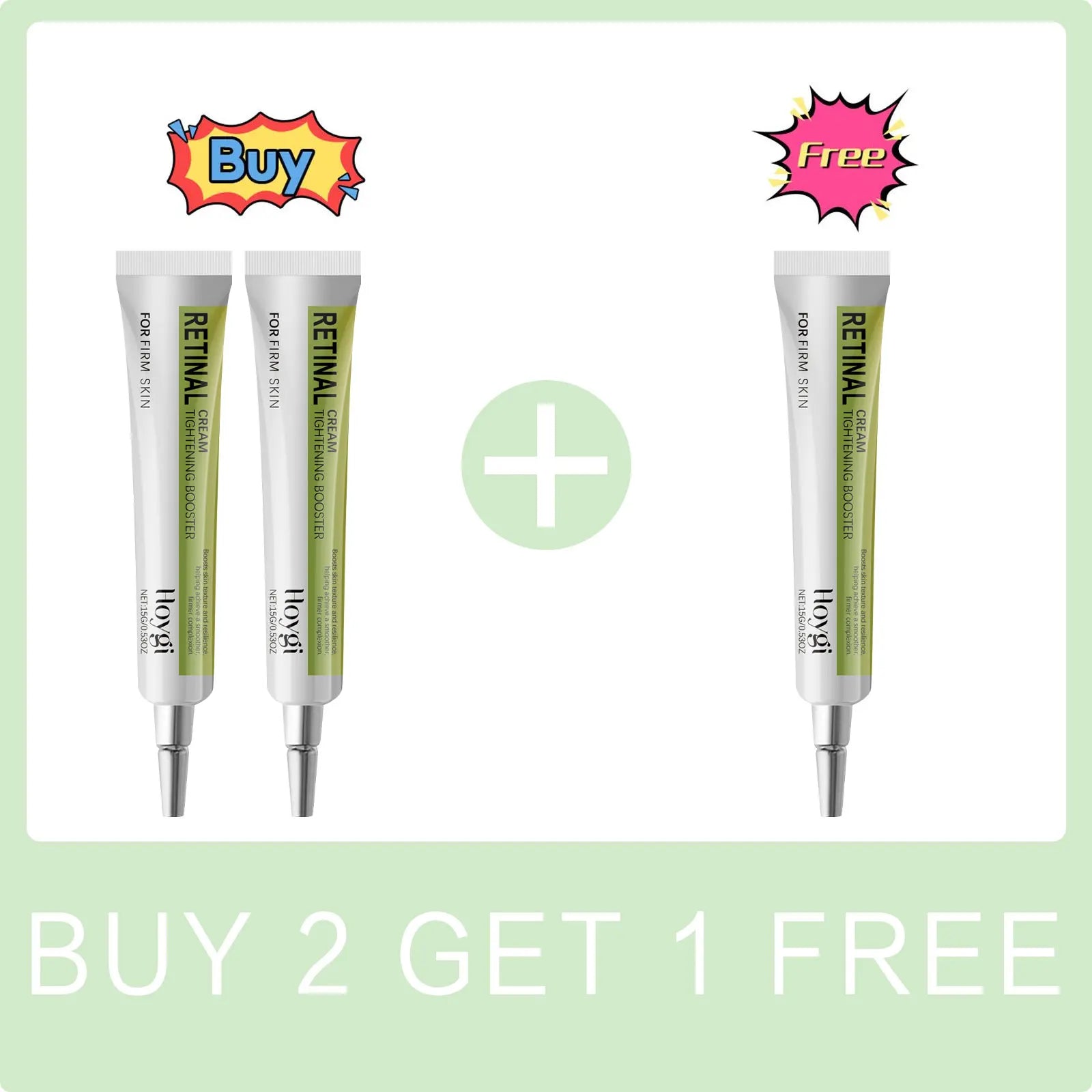 Three Retinol cream tubes with promotional text on a light green background