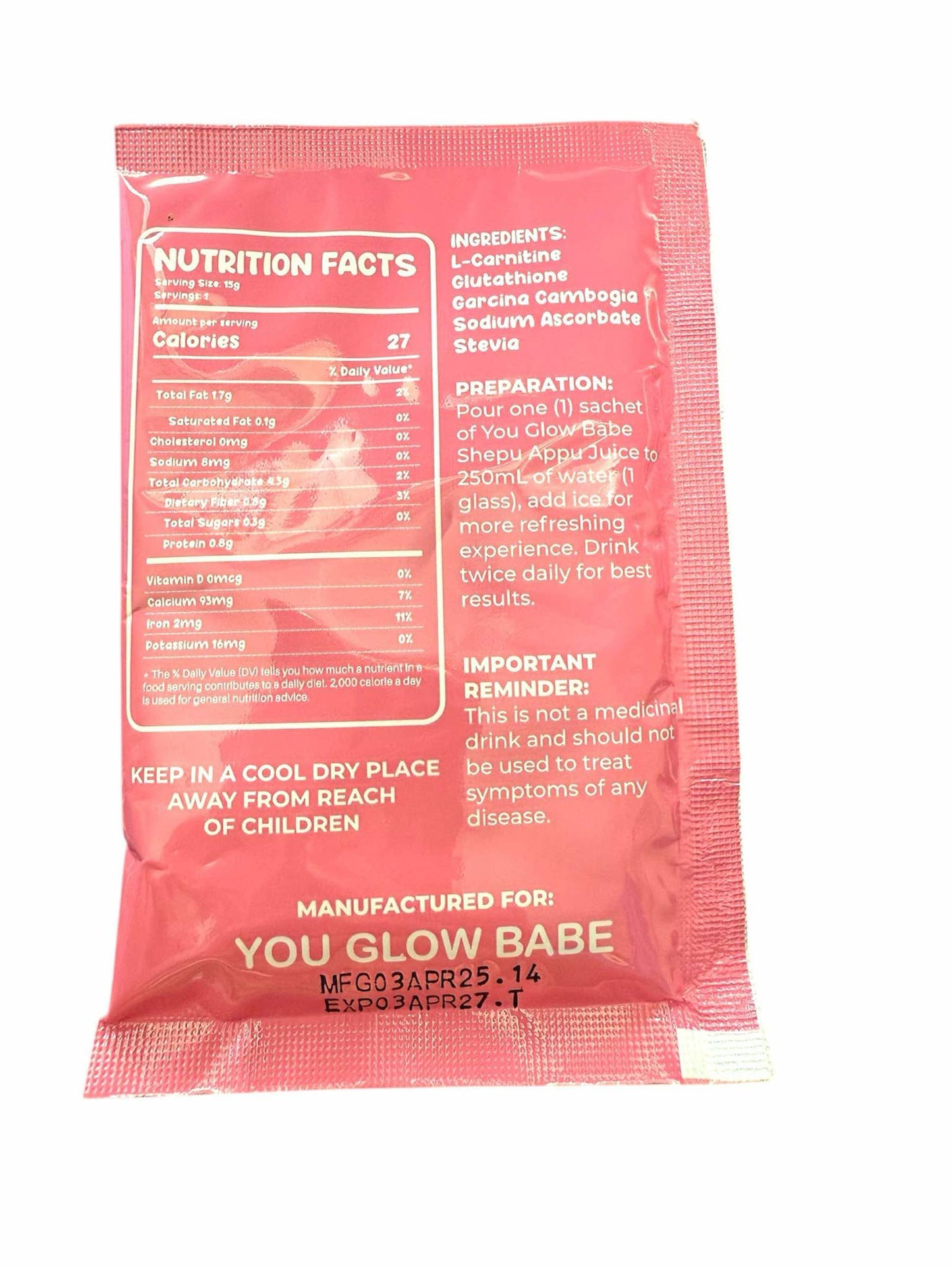 You Glow Babe Shepu Appu Juice Powdered Mix Drink 10 sachets in a bag