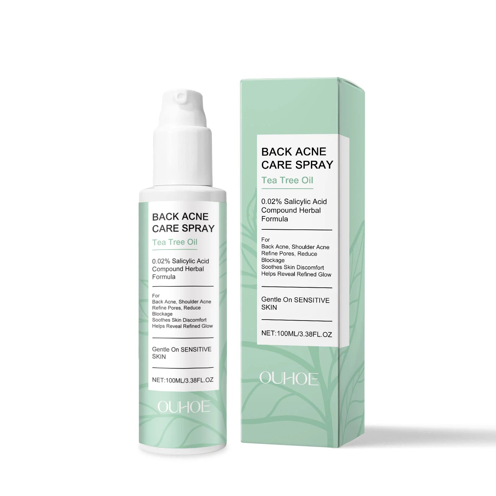 Back Acne Care Spray with packaging on a white background