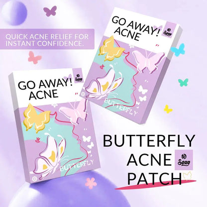 Butterfly acne patches with colorful packaging on a light purple background