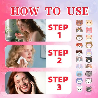 Step-by-step guide on how to use a product with images of a woman and cat icons.