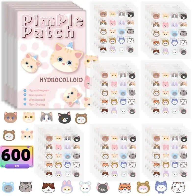 Pimple patches with cartoon animal designs on a white background