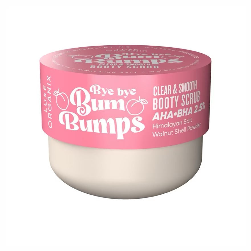 Luxe Organix Bye Bye Bum Bumps White or Clear Booty Scrub Cream AHA.BHA 2.5% 230g debsline.co