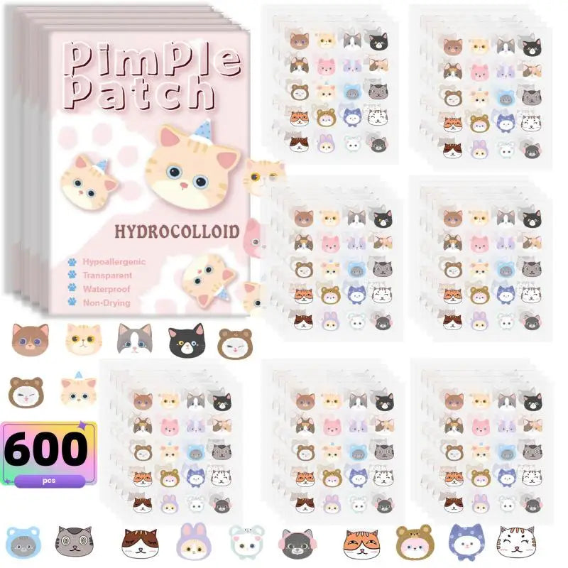 Pimple patches with cartoon animal designs on a white background