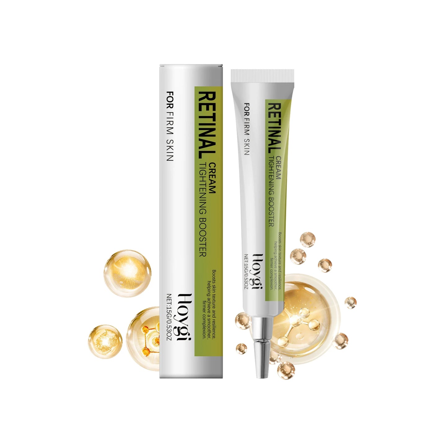Two tubes of Retinal cream with gold capsules on a white background