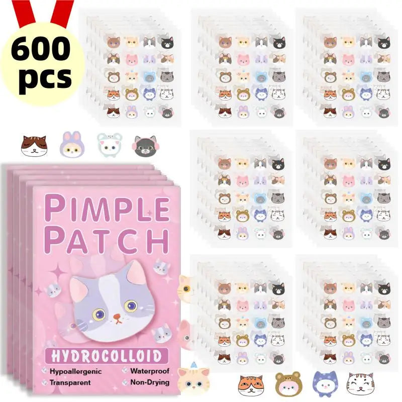 Pack of pimple patches with cartoon designs on a white background